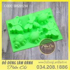 Khuôn silicone vỉ Bướm, CHUỒN CHUỒN, Bọ 6c (Chữ nhật)