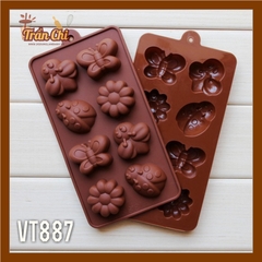 VN887 - Khuôn silicone vỉ Hoa, côn trùng 4 loại 8c NÂU (27/11)