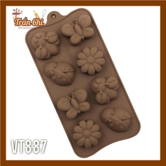 VN887 - Khuôn silicone vỉ Hoa, côn trùng 4 loại 8c NÂU (27/11)