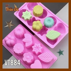 VT884 - Khuôn silicone vỉ Lá, Tim, Hoa các loại 8c (27/11)