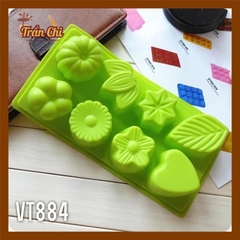 VT884 - Khuôn silicone vỉ Lá, Tim, Hoa các loại 8c (27/11)