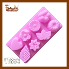 VT884 - Khuôn silicone vỉ Lá, Tim, Hoa các loại 8c (27/11)