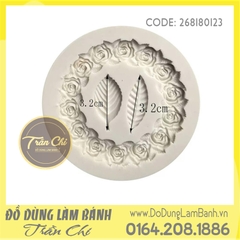 Khuôn silicone Vòng hoa hồng kèm 2 lá - Xám