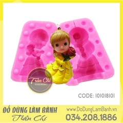 Khuôn silicone Cô gái cầm cành hồng (2 mảnh)