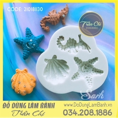 Khuôn silicone Cá ngựa, Sao, Sò biển - Xám