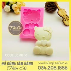 Khuôn silicone Mèo Kitty ngồi ôm tim