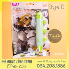 Bộ cookie style D: 06 cutter, 01 bút viết, 03 đầu nhựa