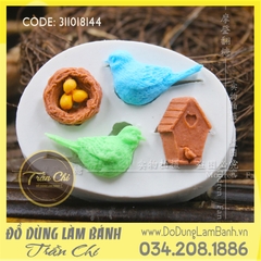 Khuôn silicone Couple chim, nhà và tổ - Hồng