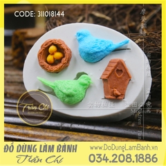 Khuôn silicone Couple chim, nhà và tổ - Hồng