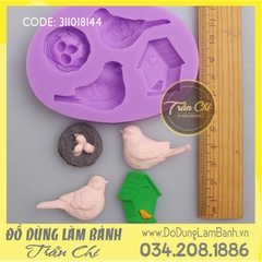 Khuôn silicone Couple chim, nhà và tổ - Hồng