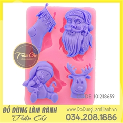 Khuôn silicone Ông Noel, vớ, người tuyết và tuần lộc chữ nhật
