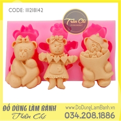 Khuôn silicone Gấu 3 loại chữ nhật