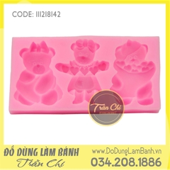 Khuôn silicone Gấu 3 loại chữ nhật