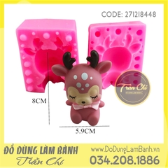 Khuôn silicone Tuần lộc con đeo nơ (2 mảnh)