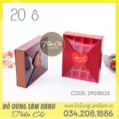 Hộp Chocolate CHỮ NHẬT đứng kính tim 20 ô