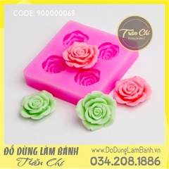 Khuôn silicone hoa Hồng nở xòe vỉ 4c