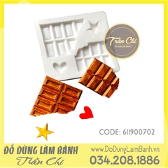 Khuôn silicone Thỏi Chocolate gãy 2c, tim, sao - Xám