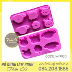 Khuôn silicone vỉ Mặt Panda, mèo, chó 6c