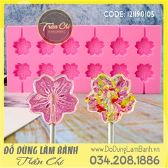 Khuôn silicone vỉ Kẹo Lollipop ĐÚC - Hình hoa Sakura 12c