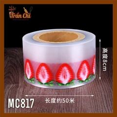 MC817 - Cuộn MICA nilong mẫu DÂU TÂY quấn thành bánh CỨNG - Cao 8cm x 1kg (1/12)
