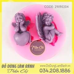 Khuôn silicone Thiên thần nhắm mắt, chống cằm 2c