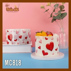 MC818 - Cuộn MICA nilong mẫu TRÁI TIM ĐỎ quấn thành bánh CỨNG - Cao 8cm x 1kg (11/12)