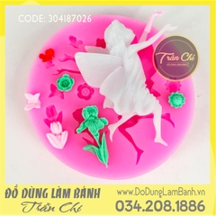 Khuôn silicone Bé gái đuổi bướm và hoa