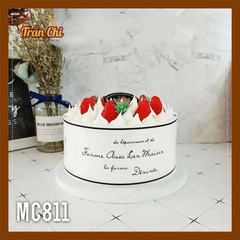MC811 - Cuộn MICA nilong mẫu TRẮNG DÒNG CHỮ ĐEN quấn thành bánh CỨNG - Cao 8cm x 1kg (11/12)