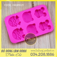 Khuôn silicone vỉ Mickey, Kitty, Heo 6c trung