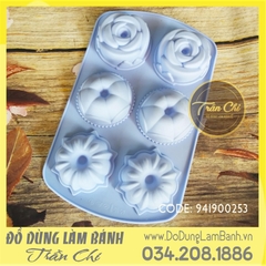 Khuôn silicone vỉ Hoa hồng, tròn, chóp 6c