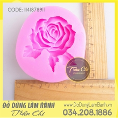 SF8911 - Khuôn silicone hoa HỒNG nằm KÈM LÁ (28/12)