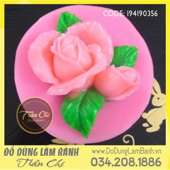 Khuôn silicone Hồng búp và nụ kèm 3 lá