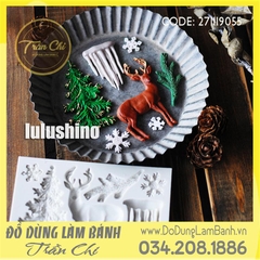 Khuôn silicone Tuần lộc, thông, băng và hoa tuyết chữ nhật - Xám