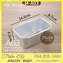 LA03 - Khuôn LOAF nhôm đúc chữ nhật Bánh Mì - A03 (13.8x8x6.5cm) (4/6)