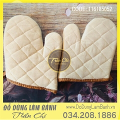 Găng tay lò VẢI viền NÂU - Cổ NGẮN (1 CẶP)