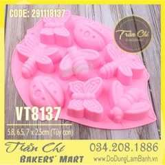 Khuôn silicone vỉ Chuồn chuồn, bướm, bọ 8c LỚN (VT8137)