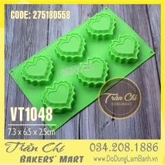 Khuôn silicone vỉ Trái tim DÚN viền 6c trung (VT1048)