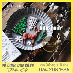 Khuôn silicone Tuần lộc, thông, băng và hoa tuyết chữ nhật - Xám
