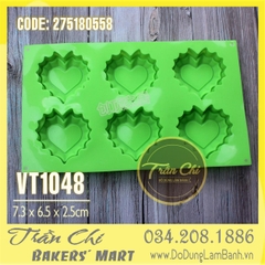 Khuôn silicone vỉ Trái tim DÚN viền 6c trung (VT1048)