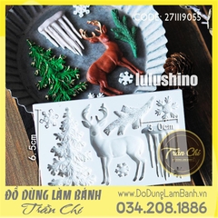 Khuôn silicone Tuần lộc, thông, băng và hoa tuyết chữ nhật - Xám