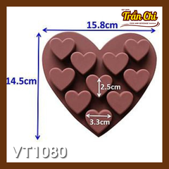 Khuôn silicone vỉ Trái Tim trung 10c hình tim (VT1080)