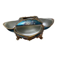 HỘP KHĂN GỐM XANH KÈM KHAY