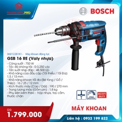 MÁY KHOAN ĐỘNG LỰC BOSCH GSB 16 RE 750W (VALY NHỰA)