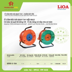 Ổ CẮM KÉO DÀI QUAY TAY LIOA KIỂU RULO 50M - 3300W  QT50 - 2 - 15A