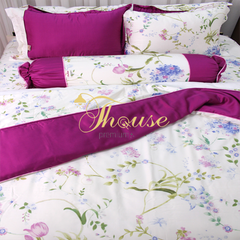 Bộ chăn ga gối lụa Hàn Quốc, drap trải giường siêu mát mịn Julia 866