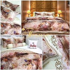 Bộ chăn ga gối ra giường satin gấm tơ tằm Hàn Quốc Julia 744PBC