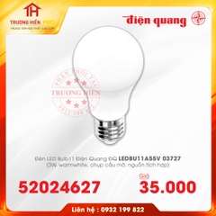 ĐÈN LED BULD ĐIỆN QUANG CÔNG SUẤT NHỎ ĐQ LEDBU11A55V 03727 3W CHỤP CẦU MỜ, NGUỒN TÍCH HỢP