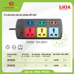 Ổ CẮM ĐIỆN LIOA 6 CHÂN - 6 PHÍCH CẮM - 3D3S52 5M