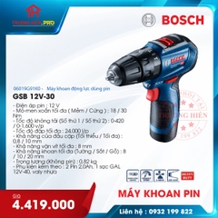 MÁY KHOAN ĐỘNG LỰC DÙNG PIN BOSCH GSB 12V-30