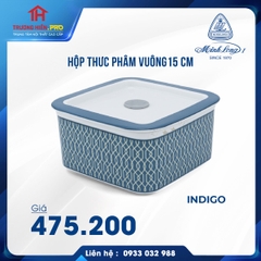 HỘP SỨ DƯỠNG SINH VUÔNG ĐỰNG THỰC PHẨM MINH LONG 15CM -HOA VĂN LẬP THỂ INDIGO